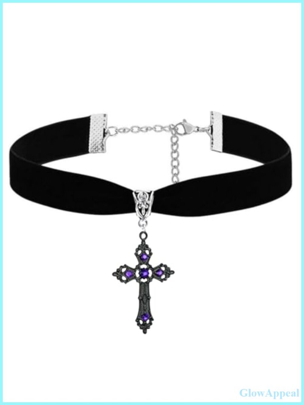 Gothic Crystal Cross Pendant Necklace Black Velvet Choker Witch Jewelry